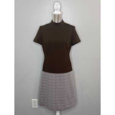 Vintage Brown Plaid Drop Waist Dress Double Polyes
