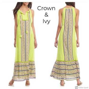 Crown & Ivy Green Tribal Print Halter Maxi Dress … - image 1
