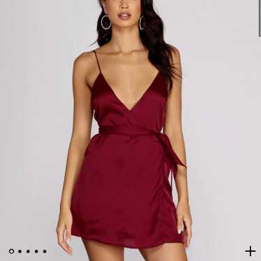 LULUS burgundy satin sleeveless wrap dress - image 1