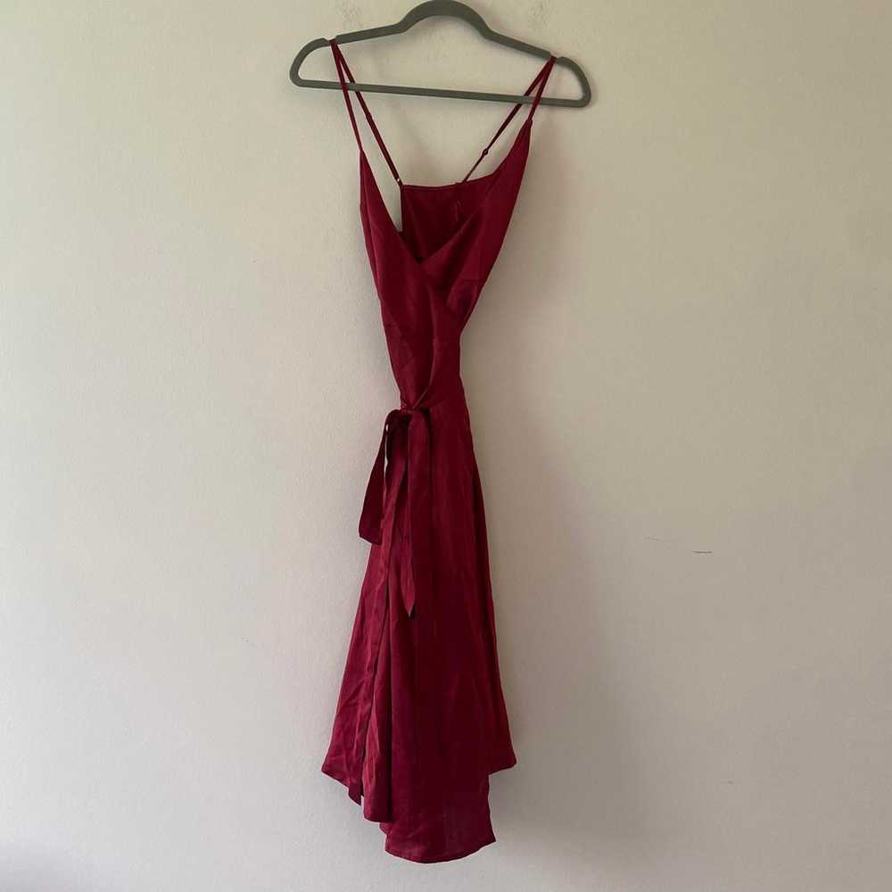 LULUS burgundy satin sleeveless wrap dress - image 3
