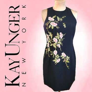 KAY UNGER Embroidered Floral Sheath Dress $279 - image 1