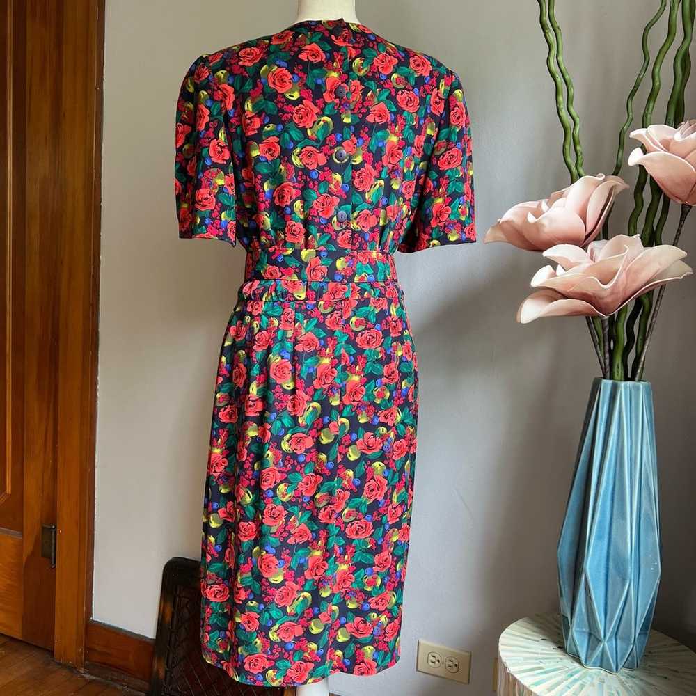 80s Vintage Liz Claiborne A Line Floral Dress Tul… - image 2