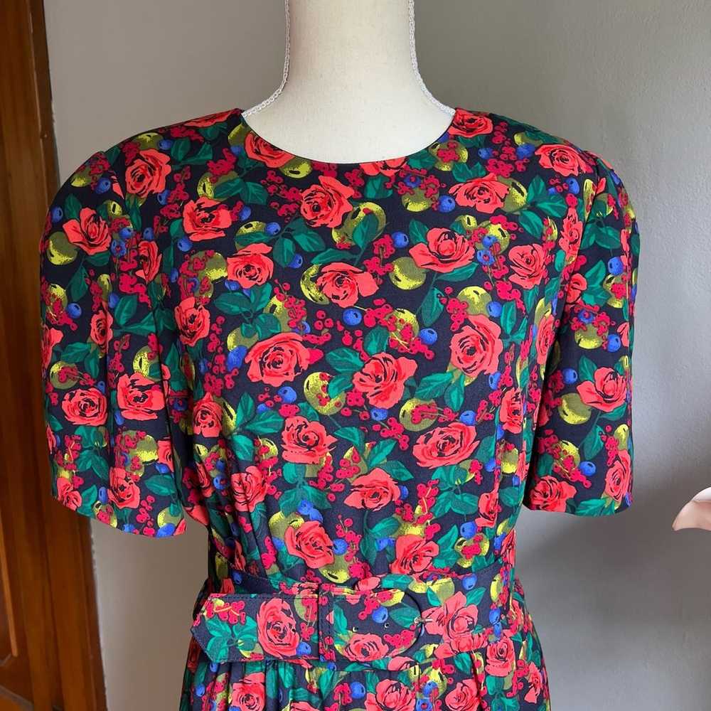 80s Vintage Liz Claiborne A Line Floral Dress Tul… - image 4