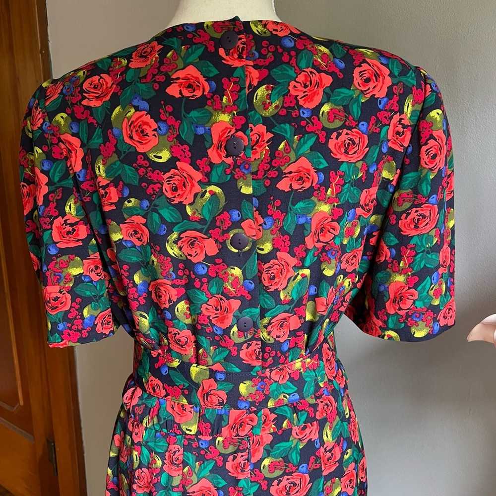 80s Vintage Liz Claiborne A Line Floral Dress Tul… - image 9
