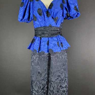80s Glenrob Puff Sleeve Peplum Dress