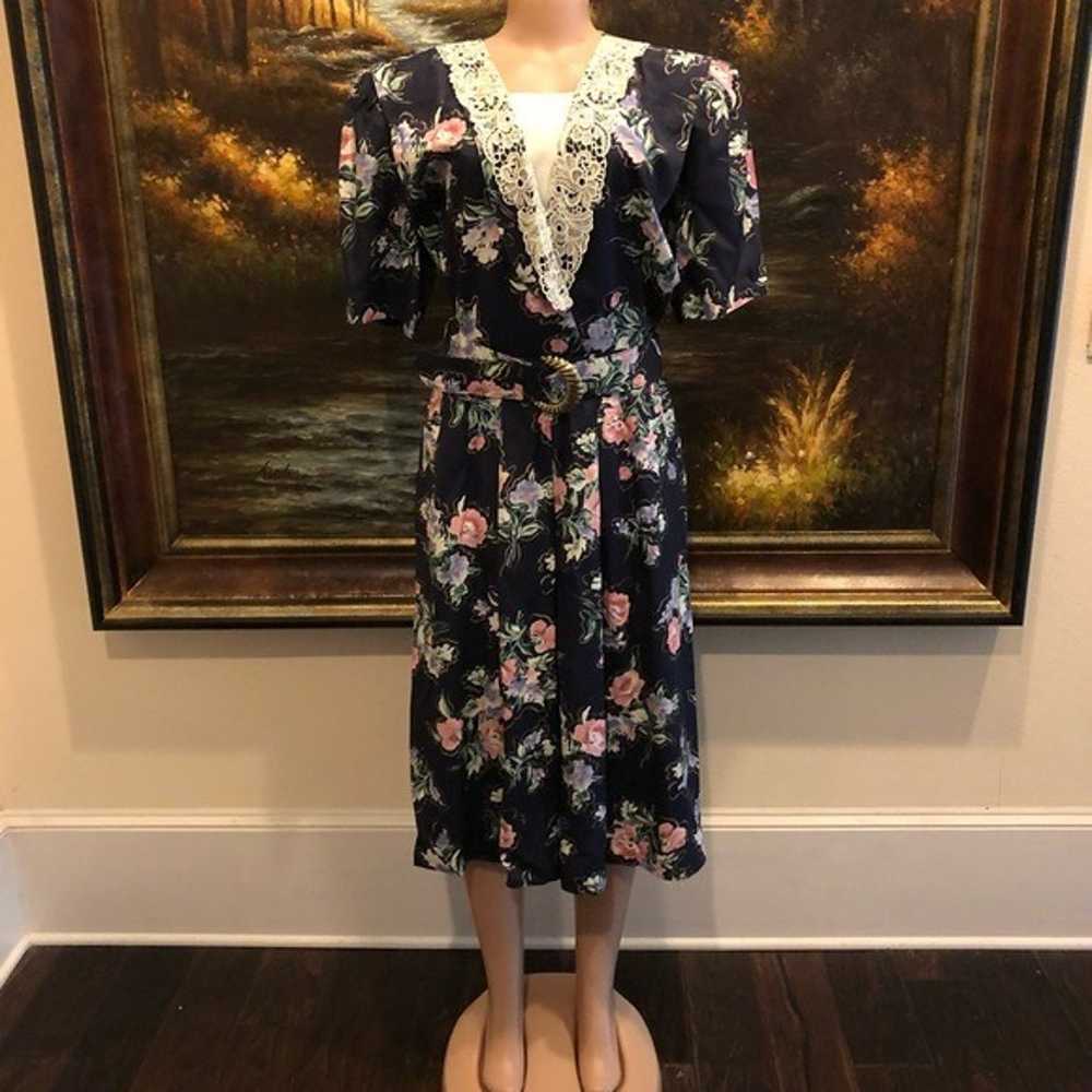 S.L Fashions Vintage Floral Prairie Belted Dress … - image 1