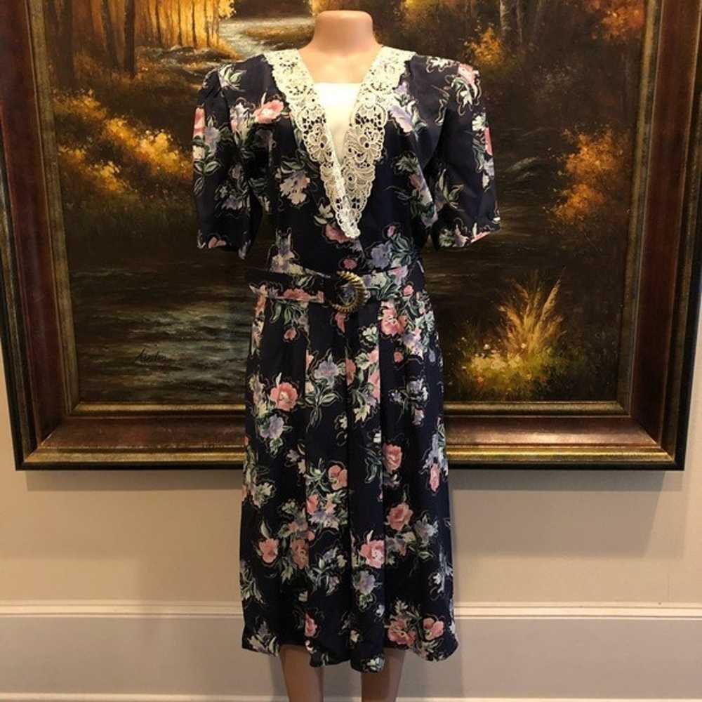 S.L Fashions Vintage Floral Prairie Belted Dress … - image 2