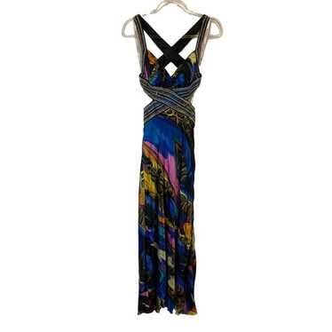 La Femme Paris Colorful Printed Silk Dress Maxi Go