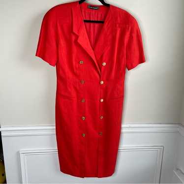 Vintage Louis Feraud red linen sheath dress holida