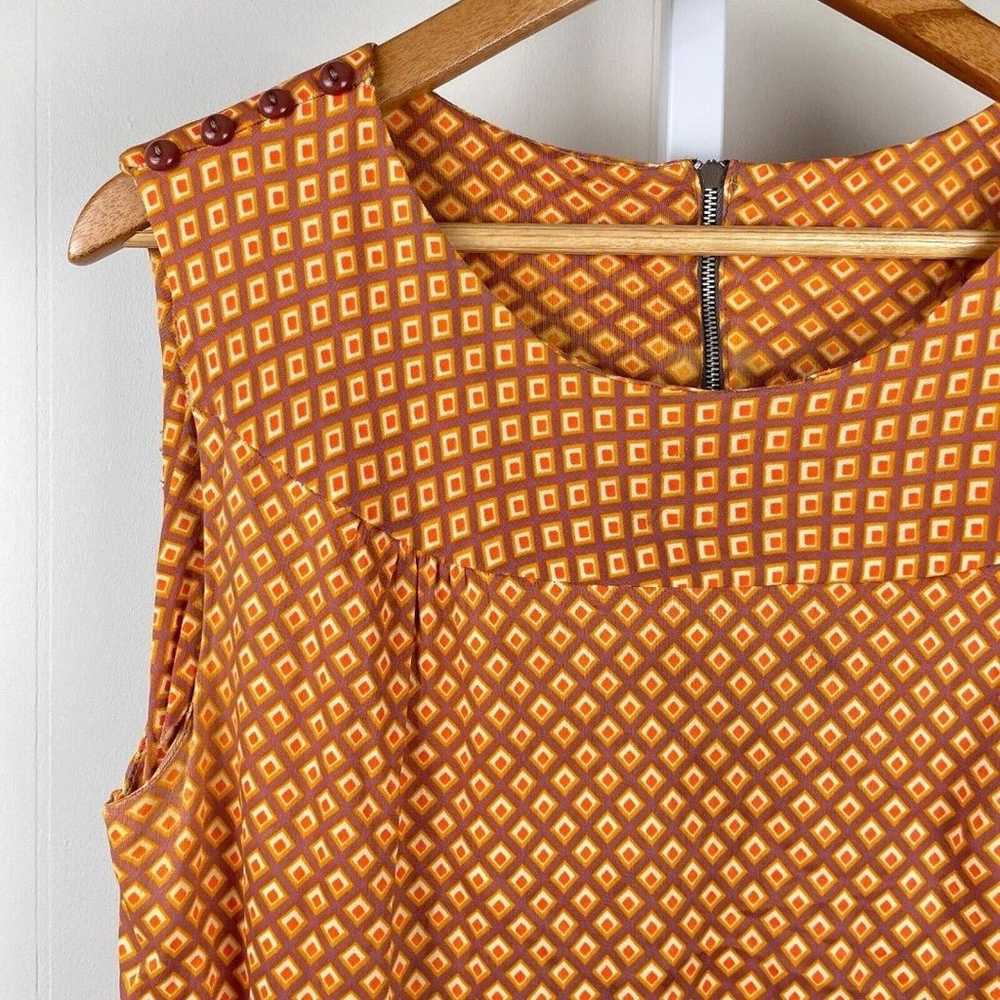 Vintage 60's Mod Sleeveless Midi Dress Orange Geo… - image 3
