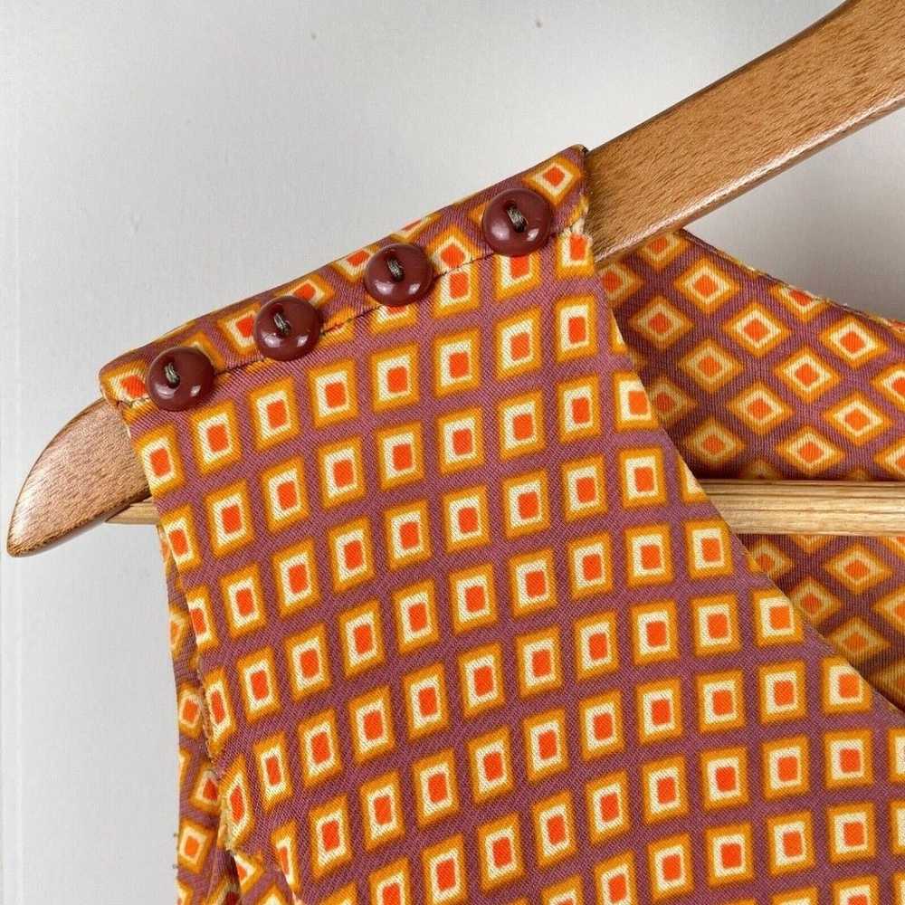 Vintage 60's Mod Sleeveless Midi Dress Orange Geo… - image 4