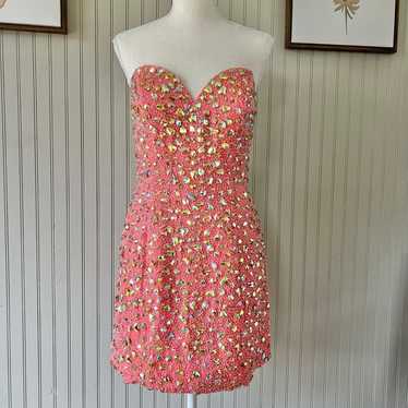 Mari Lee Strapless Fitted Bejeweled Pink Mini Dres