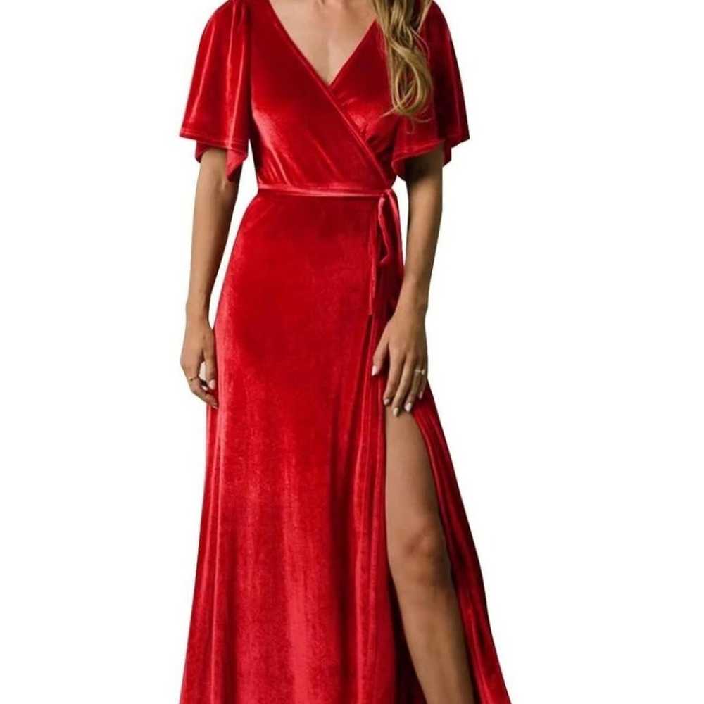 Red Velvet Wrap Maxi Dress - image 1