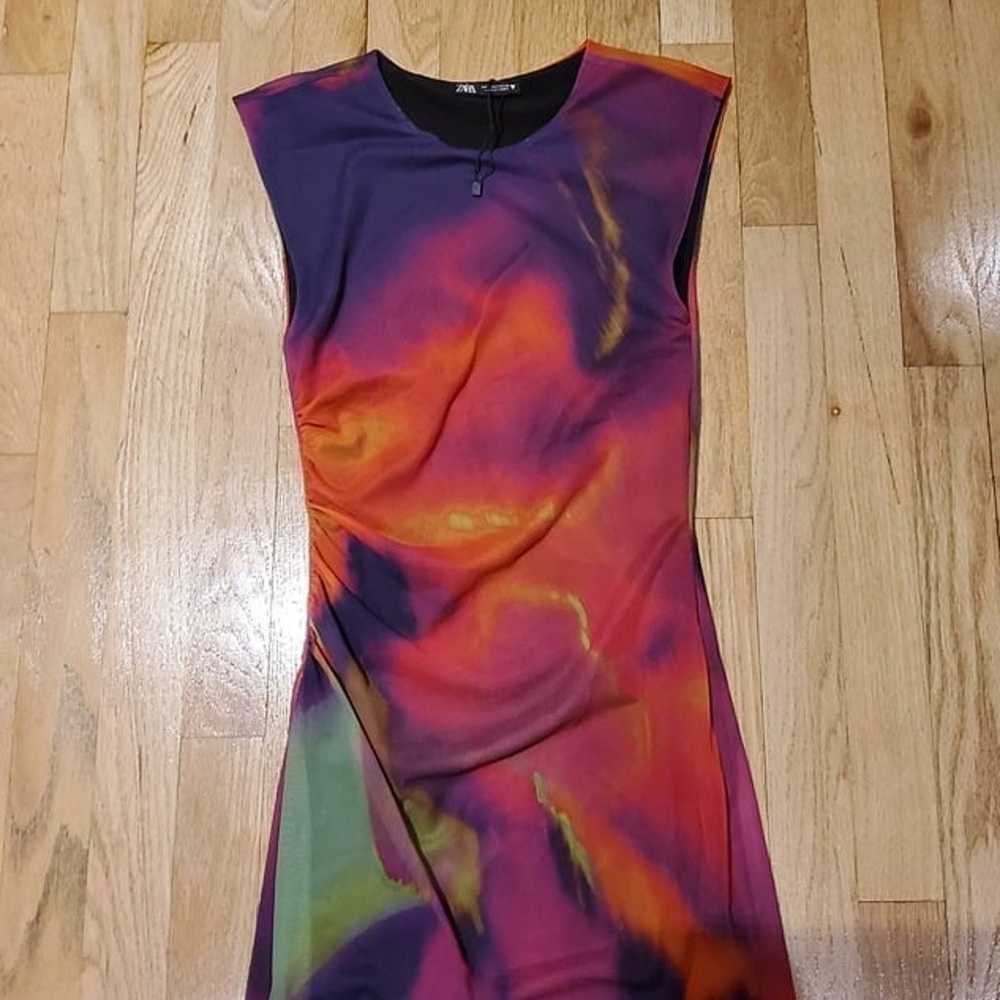 NWOT ZARA Printed Tulle-Multucolor Bodycon Maxi D… - image 2