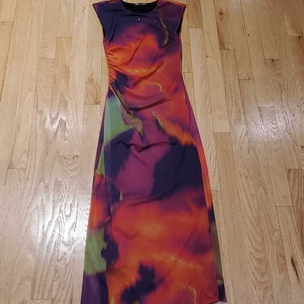 NWOT ZARA Printed Tulle-Multucolor Bodycon Maxi D… - image 3