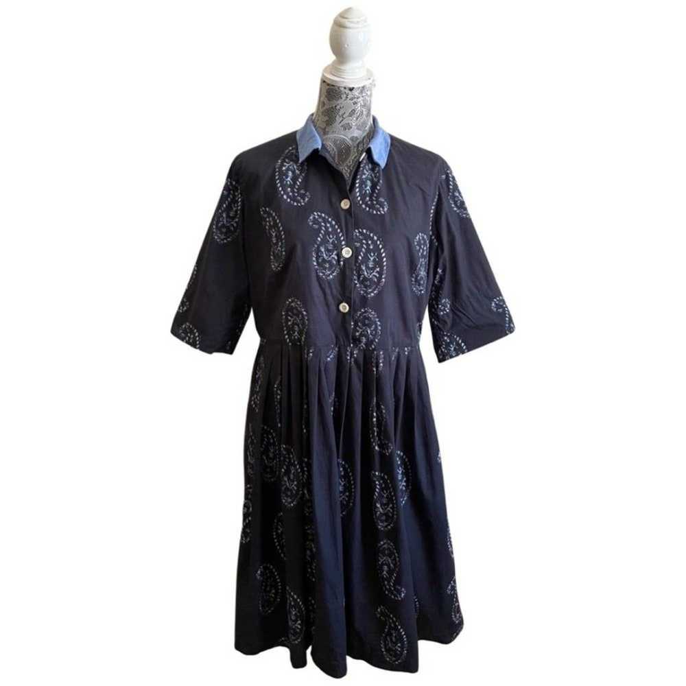 TOAST Paisley Print Cotton Shirt Dress Navy Blue … - image 1
