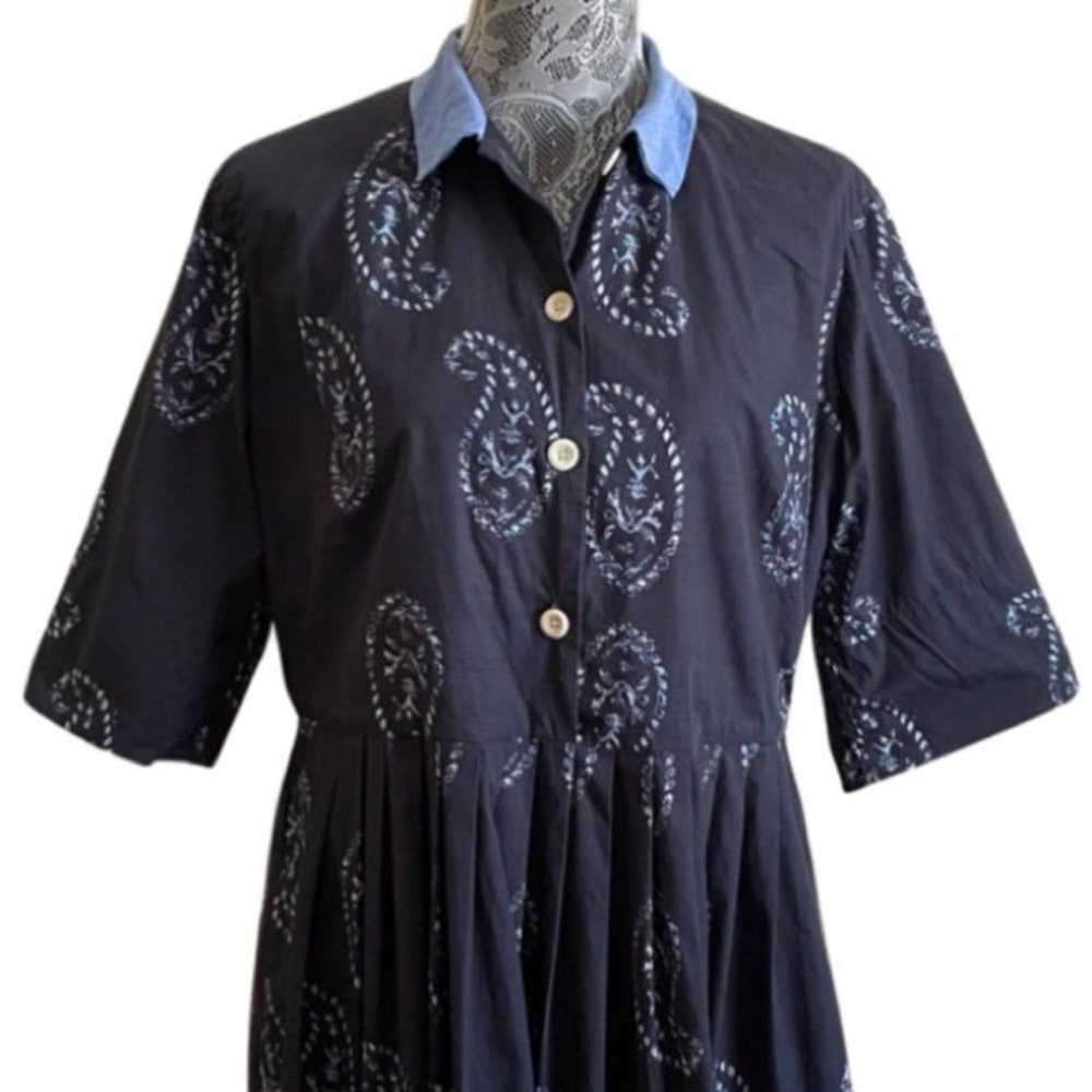 TOAST Paisley Print Cotton Shirt Dress Navy Blue … - image 4