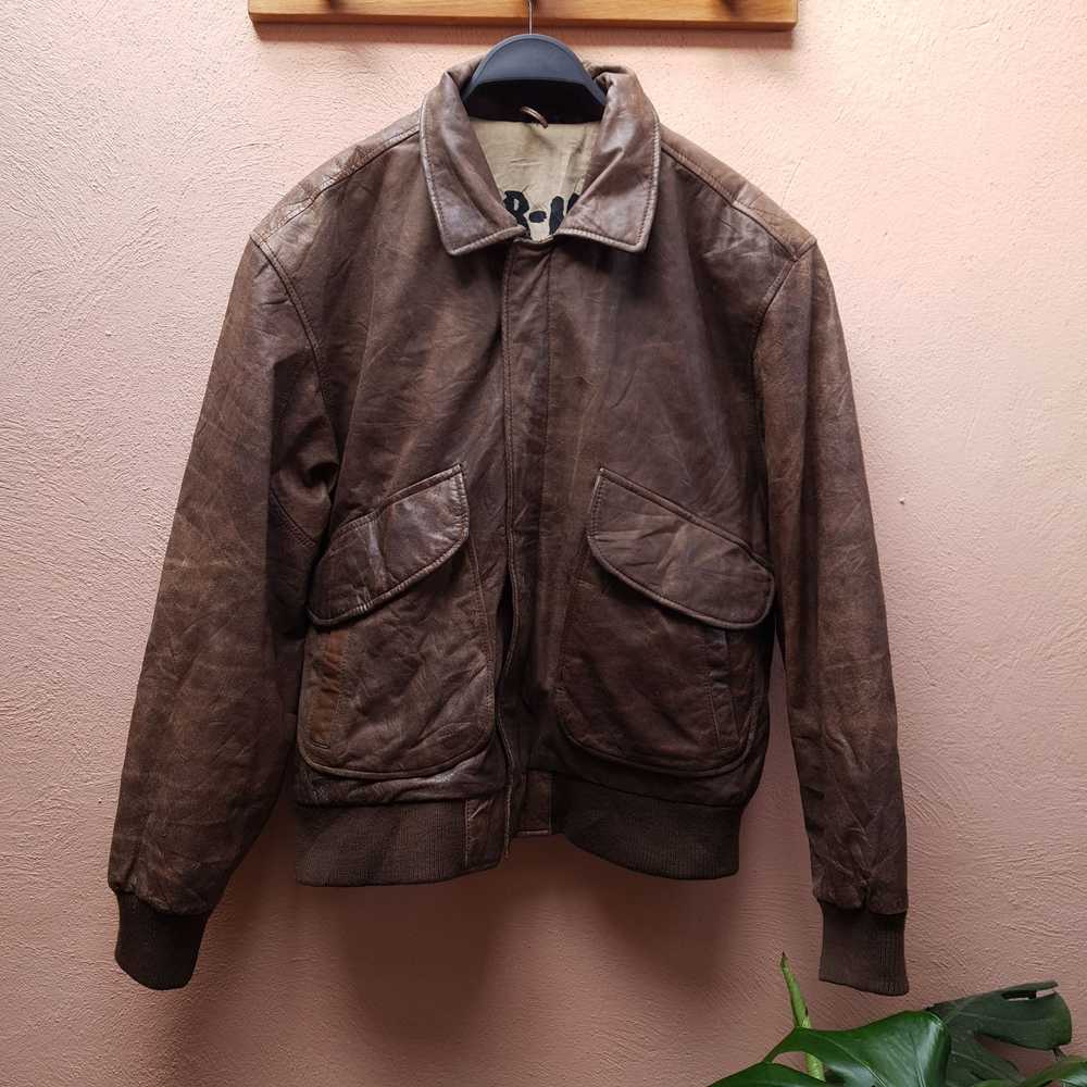 Bomber Jacket × Genuine Leather × Vintage VINTAGE… - image 1