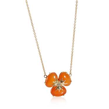 Bvlgari Carnelian Diamond Flower Necklace in 18K … - image 1