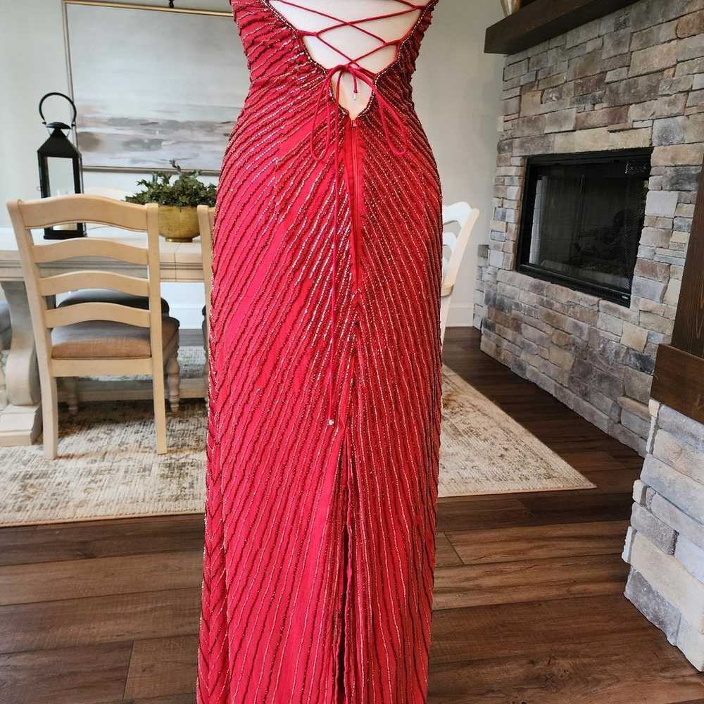 RARE!! Vintage Y2k Beaded Red Formal Strapless Pr… - image 9