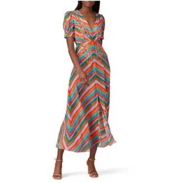 Saloni Striped Lea Dress Size 0 Orange Blue