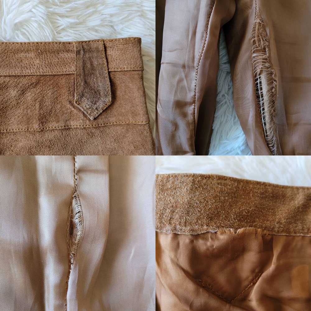 Vintage 90s Y2K Tan Suede Leather Patchwork Midri… - image 9