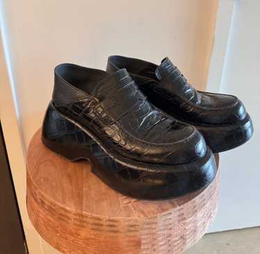 Loewe Loewe croc leather loafer platformed mule - image 1