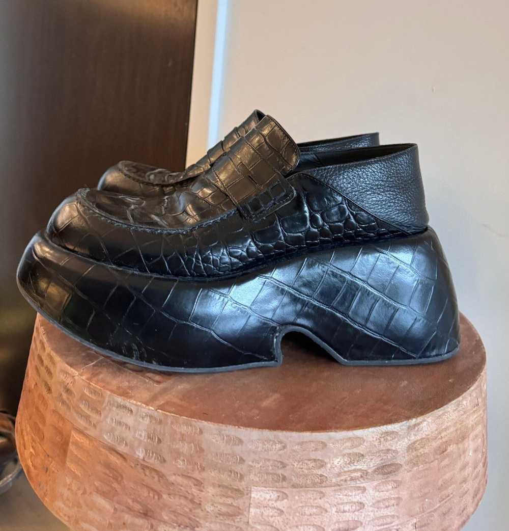 Loewe Loewe croc leather loafer platformed mule - image 3