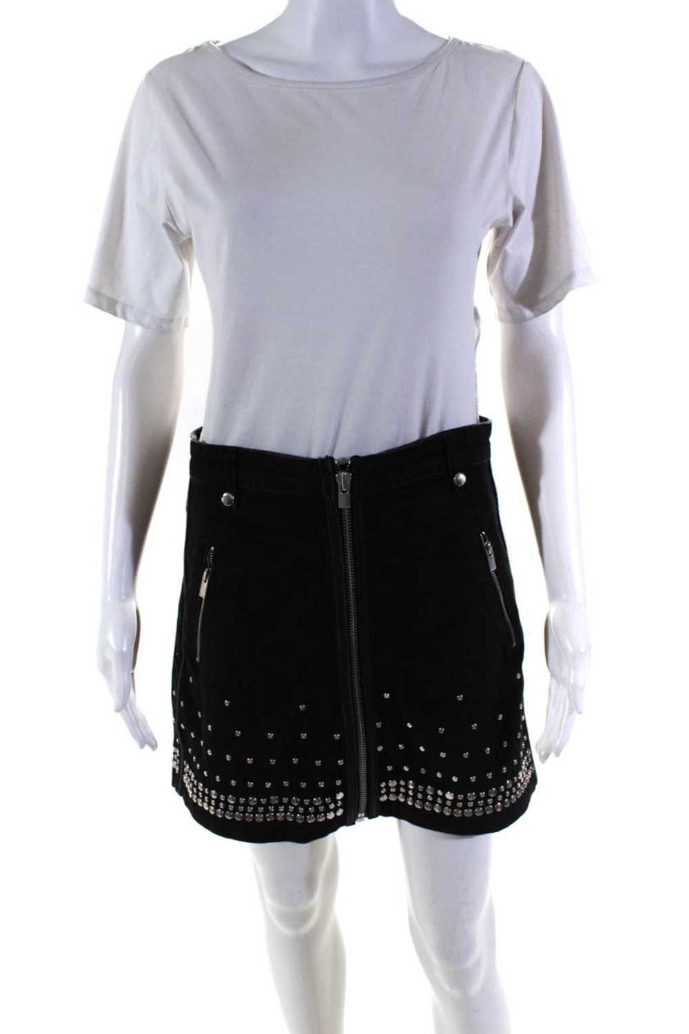 The Kooples Womens Denim Studded Mini Skirt Black… - image 1