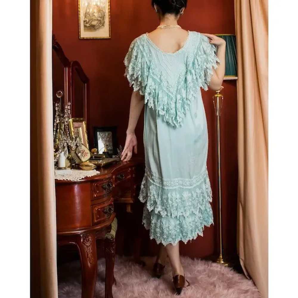 1970s does 1920s Style Mint Green Beaded Boudoir … - image 4