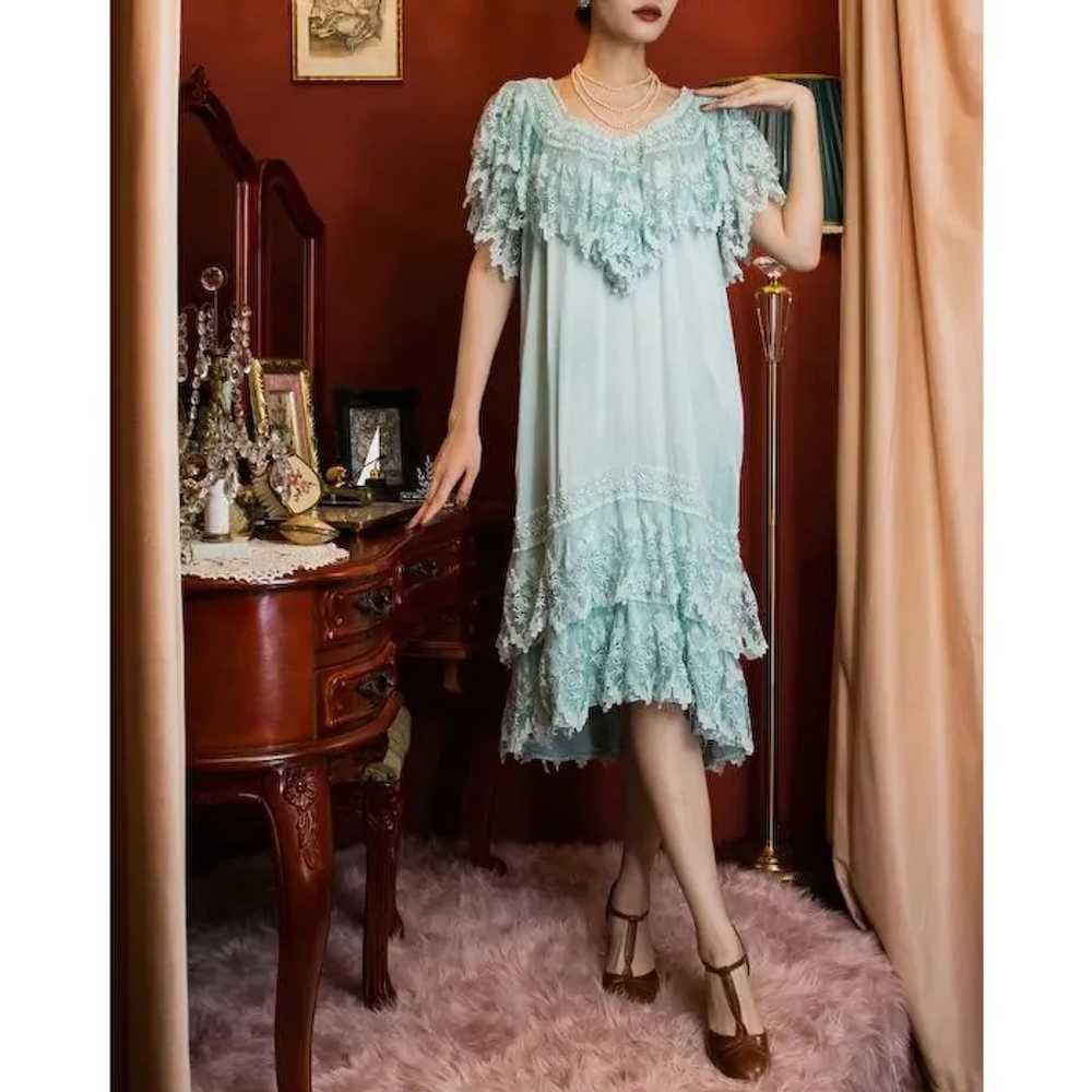 1970s does 1920s Style Mint Green Beaded Boudoir … - image 5