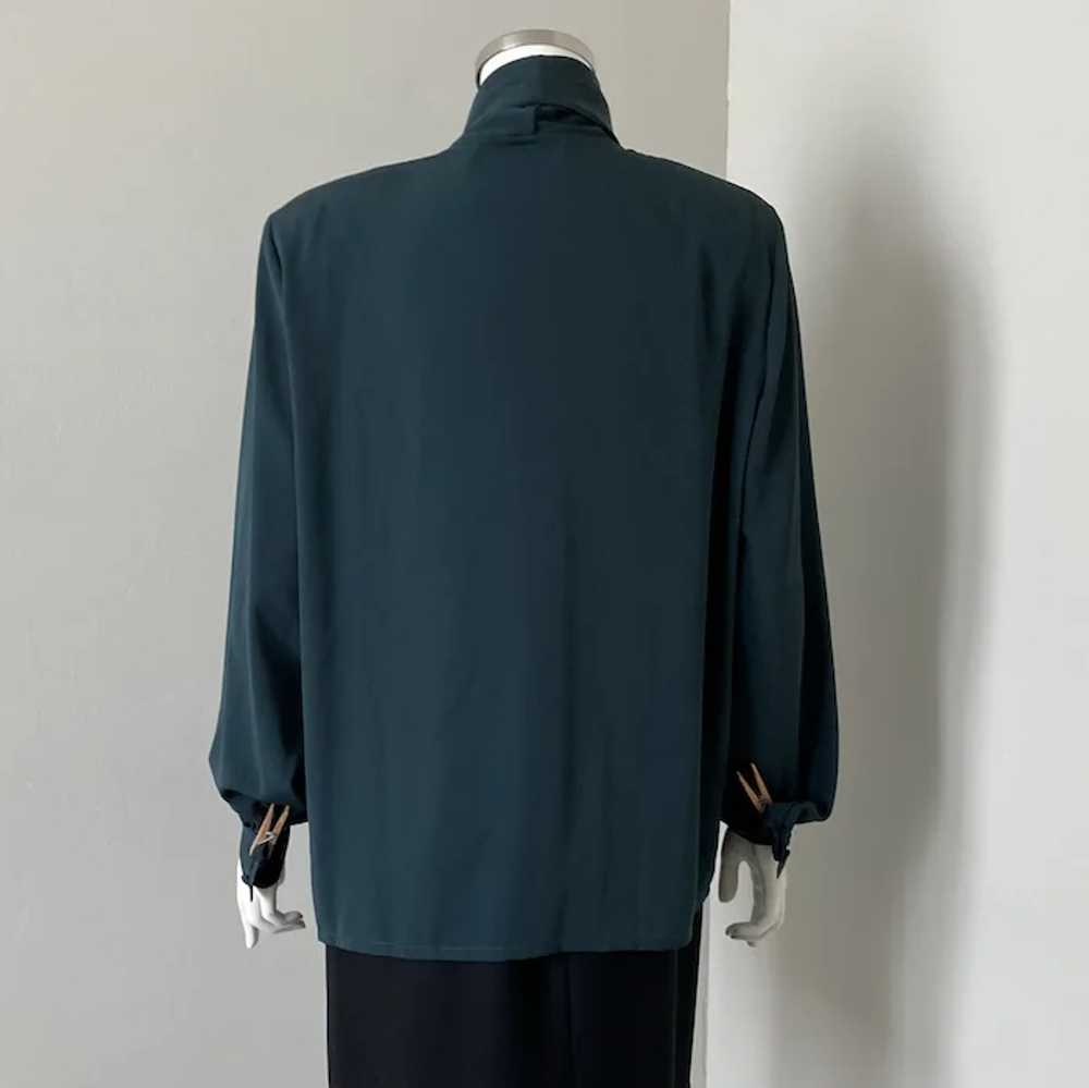 Vintage 1980s Dark Forest Green Tie Blouse with S… - image 7