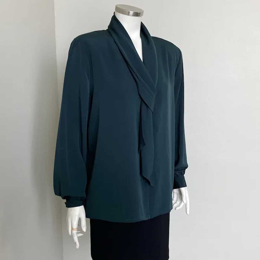 Vintage 1980s Dark Forest Green Tie Blouse with S… - image 8