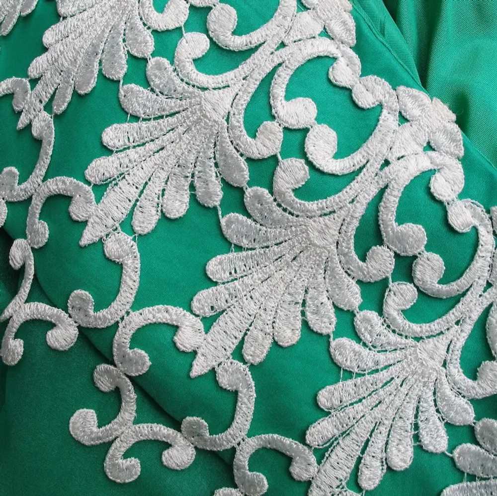 Vintage 1980s Celtic Green Party Dress with White… - image 4