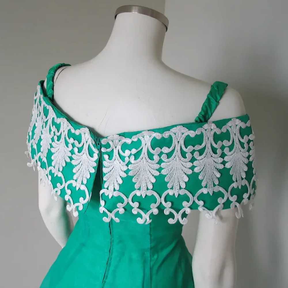 Vintage 1980s Celtic Green Party Dress with White… - image 6