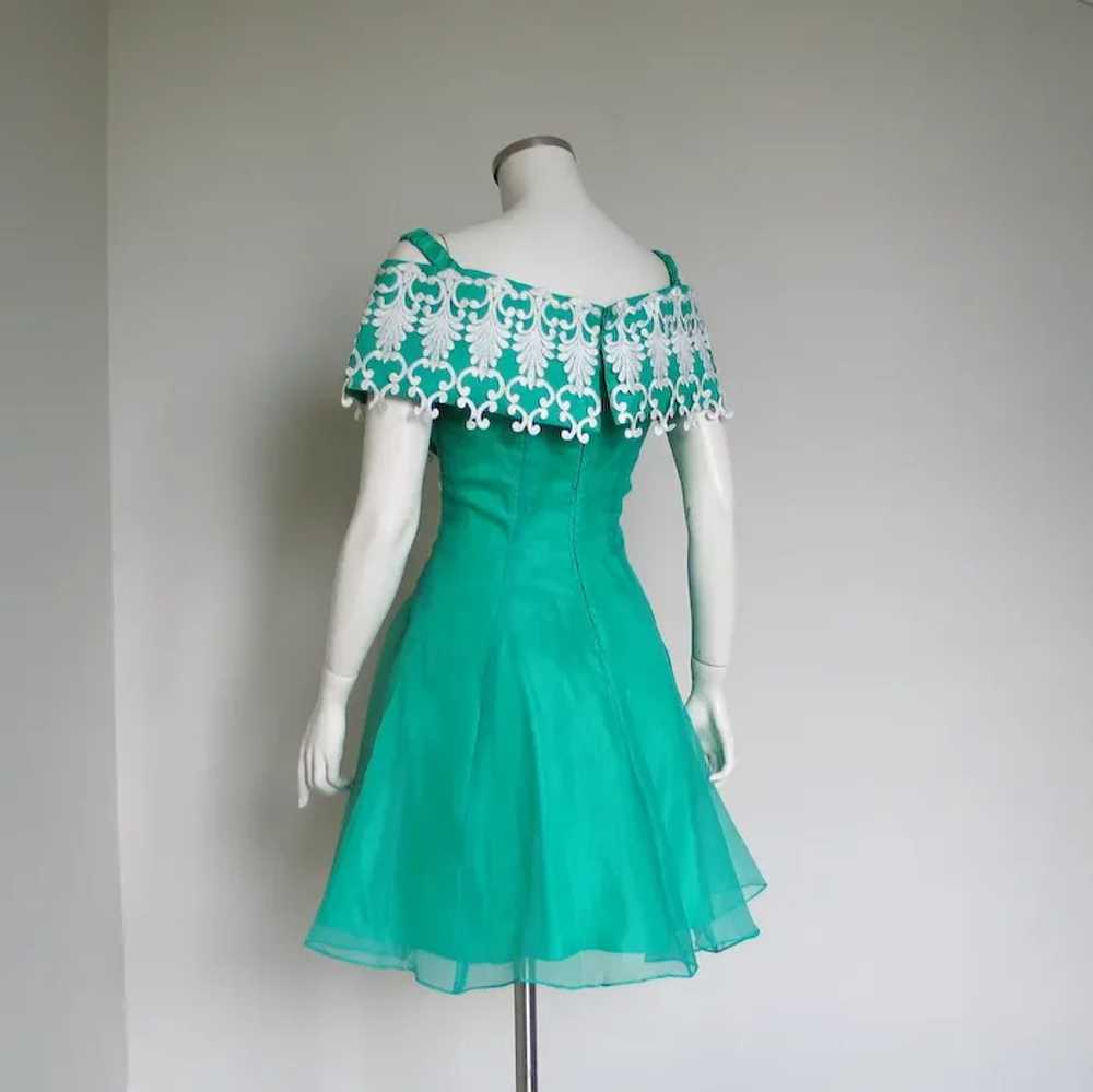 Vintage 1980s Celtic Green Party Dress with White… - image 7