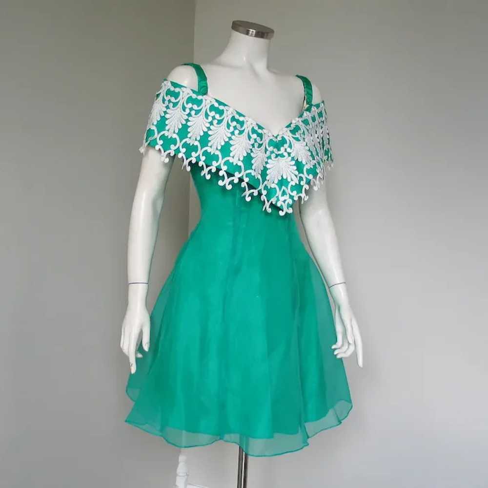 Vintage 1980s Celtic Green Party Dress with White… - image 8