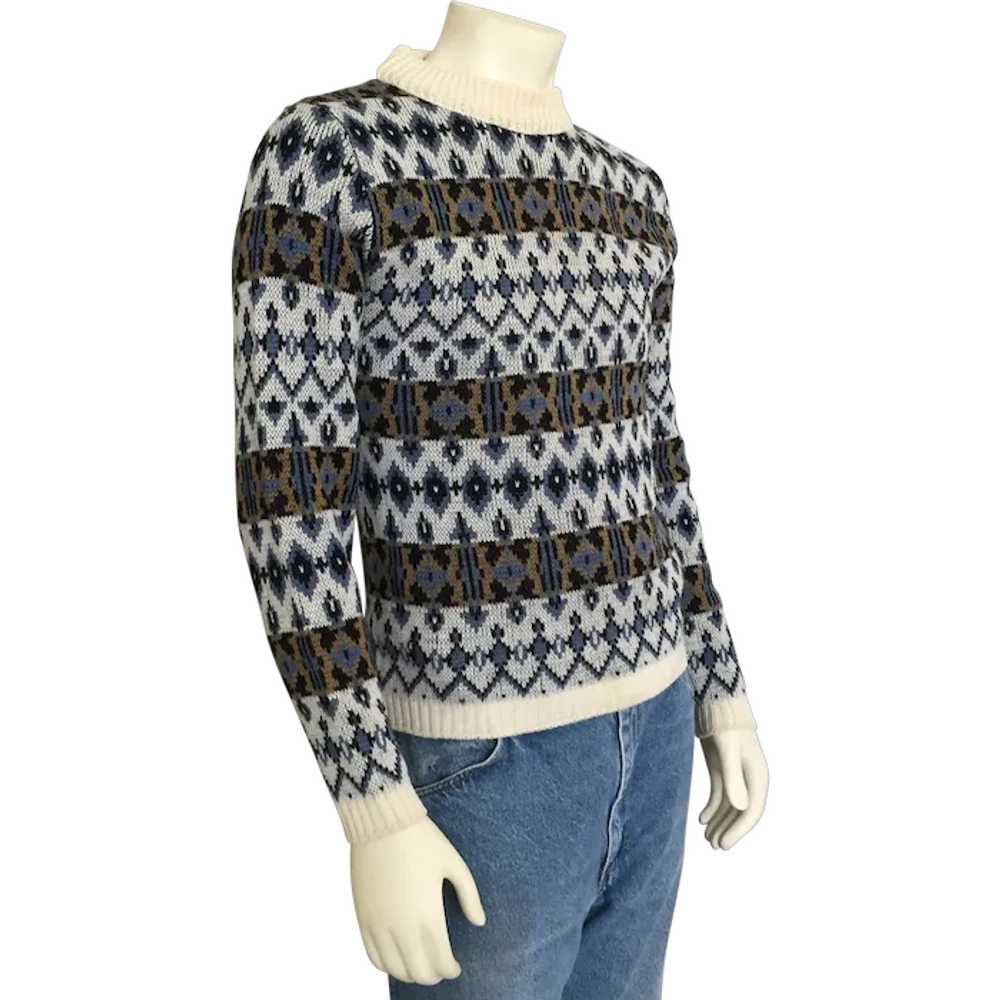 Vintage 1960s Highland Wool Nordic Sweater Blue C… - image 1
