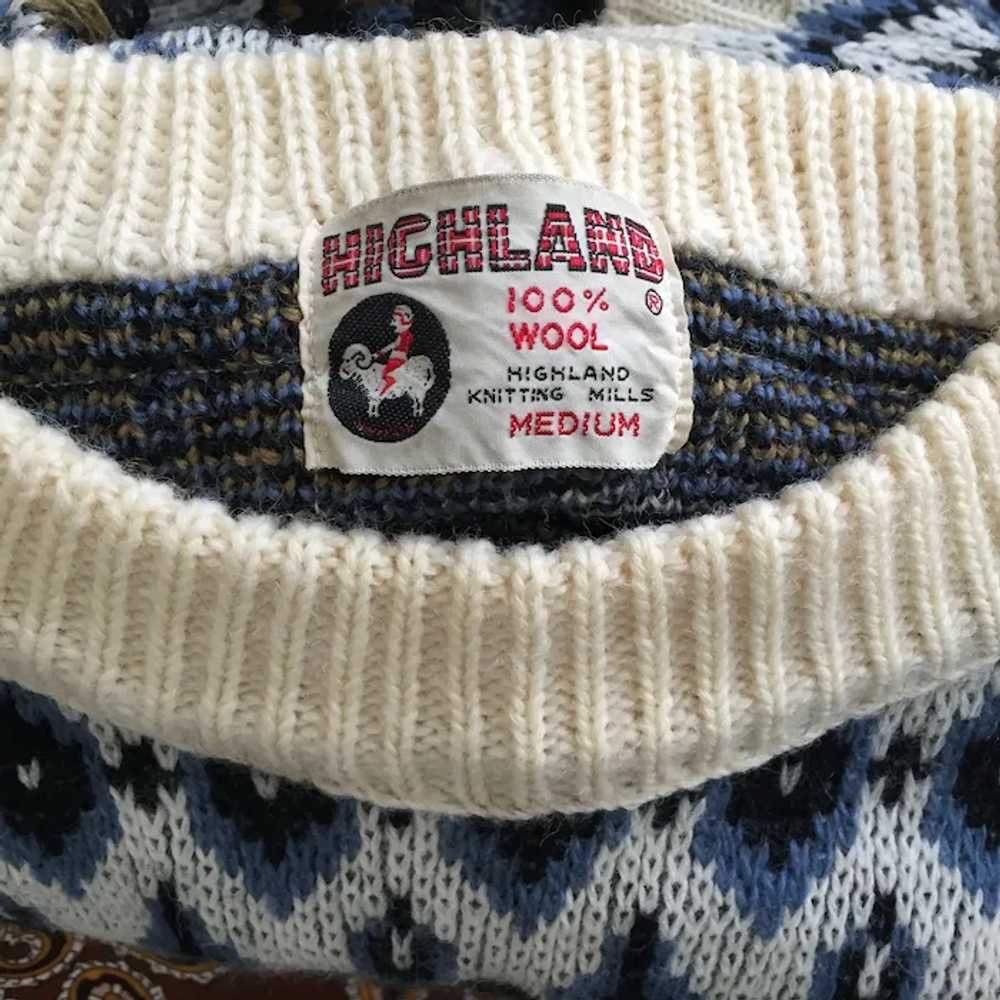 Vintage 1960s Highland Wool Nordic Sweater Blue C… - image 2