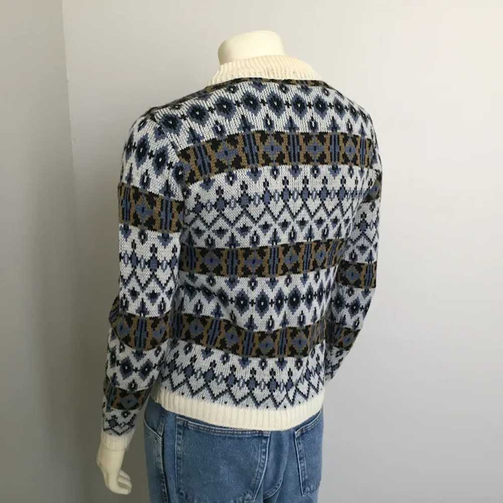 Vintage 1960s Highland Wool Nordic Sweater Blue C… - image 3