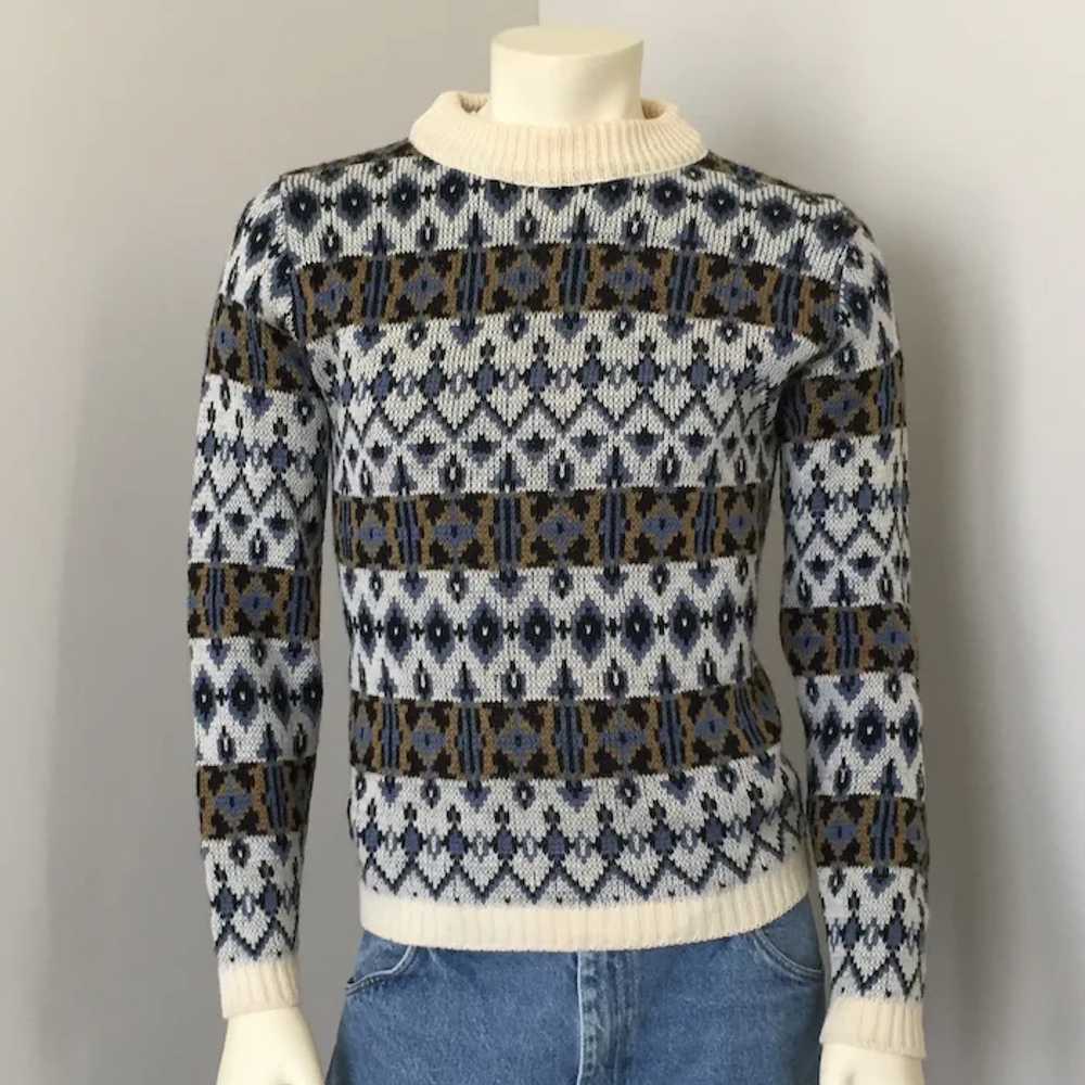 Vintage 1960s Highland Wool Nordic Sweater Blue C… - image 4