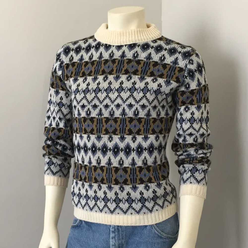 Vintage 1960s Highland Wool Nordic Sweater Blue C… - image 5
