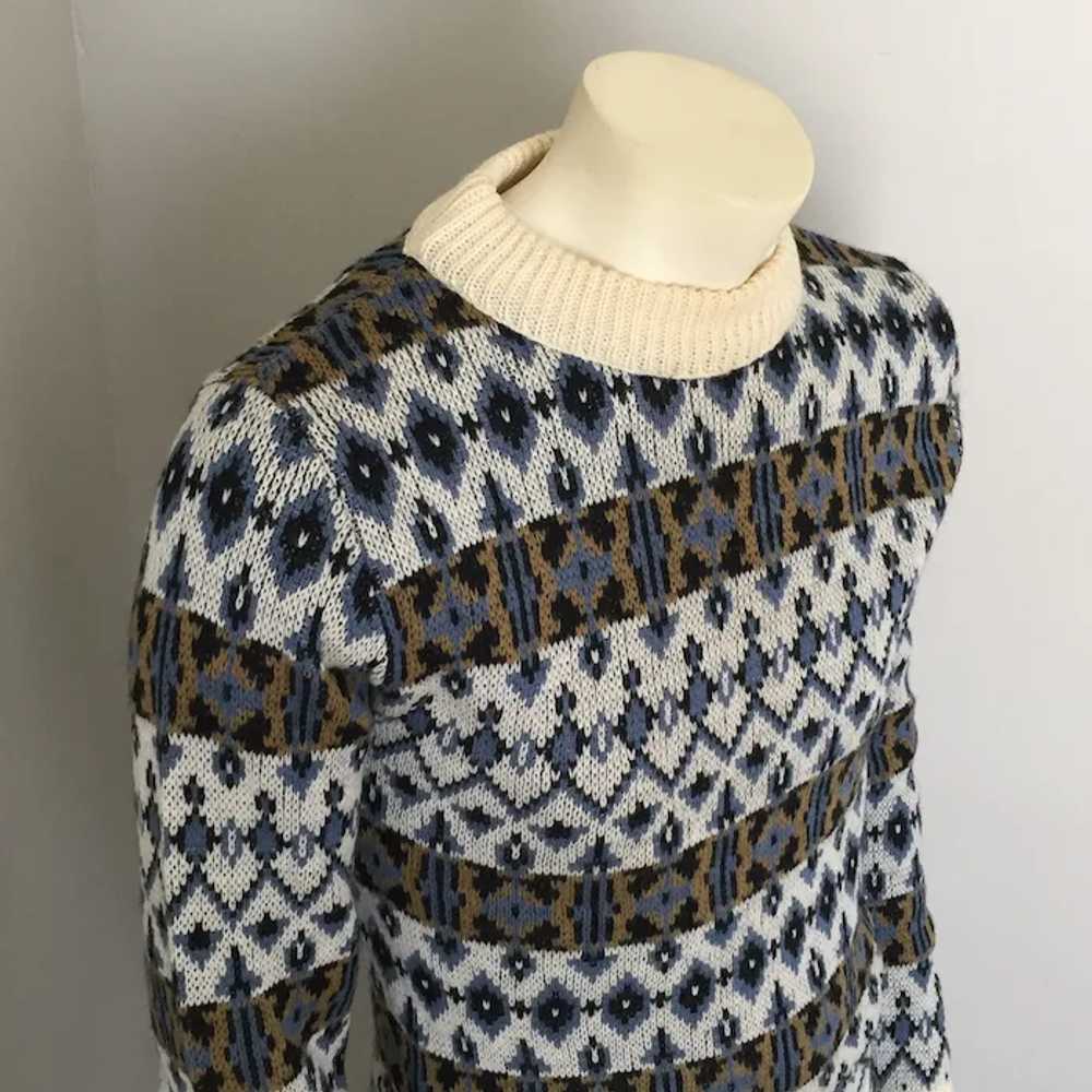 Vintage 1960s Highland Wool Nordic Sweater Blue C… - image 6