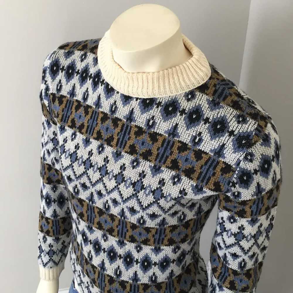 Vintage 1960s Highland Wool Nordic Sweater Blue C… - image 7
