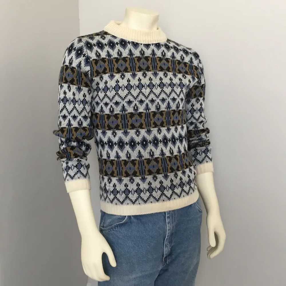 Vintage 1960s Highland Wool Nordic Sweater Blue C… - image 8
