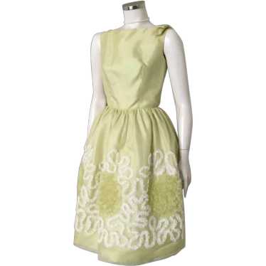 Vintage 1960s Light Chartreuse Party Dress with L… - image 1