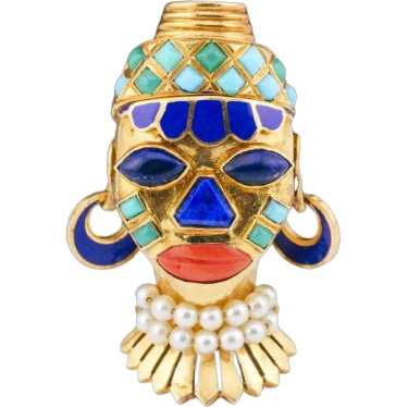 Boucheron Retro Era African Mask Lapis Turquoise P