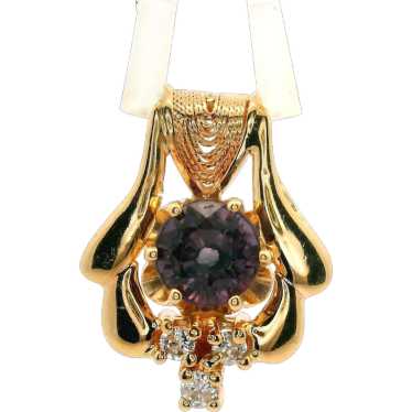 Vintage 14k Yellow Gold Synthetic Alexandrite & Di