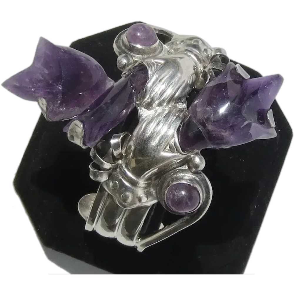 Spratling Style Amethyst and Sterling Cuff - image 1
