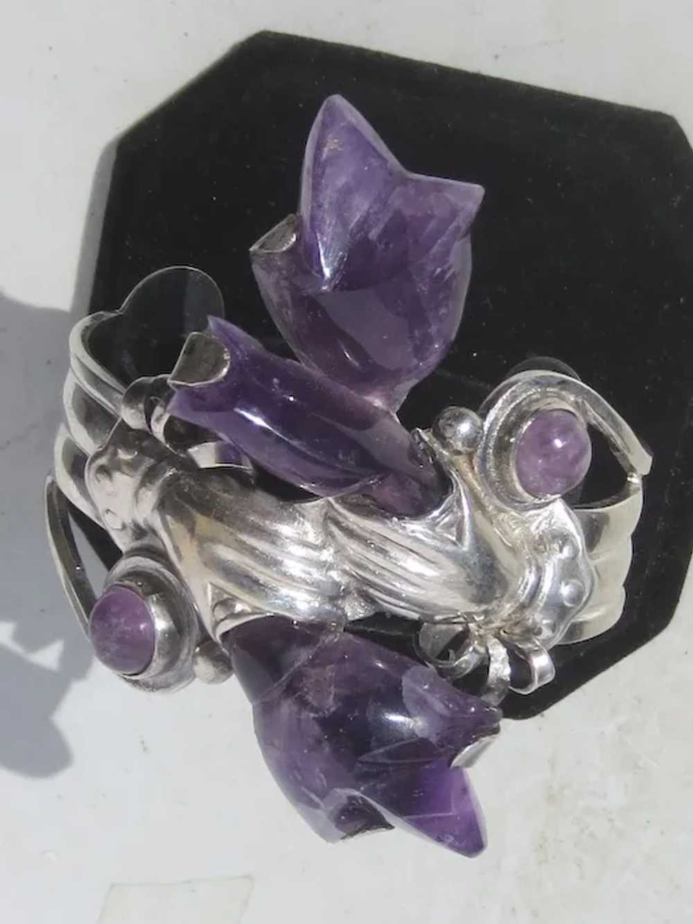 Spratling Style Amethyst and Sterling Cuff - image 6
